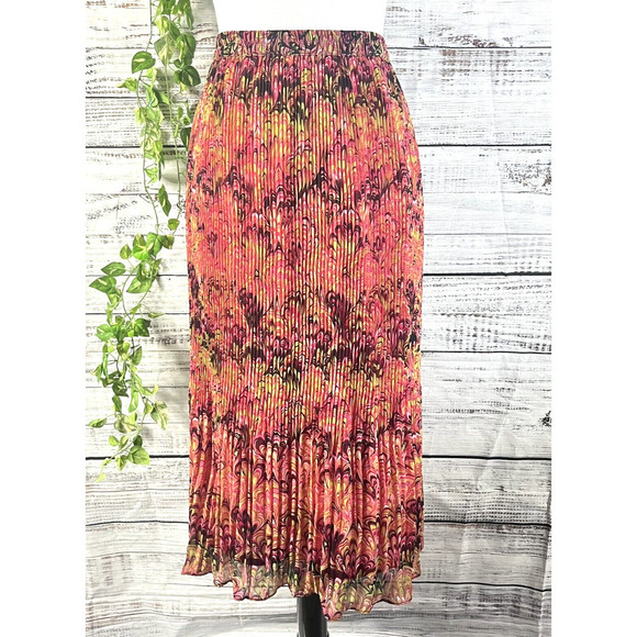 Krazy Kat Skirt size XXL Pink Green Paisley Pleated Sheer Midi Modest Boho - Picture 1 of 13